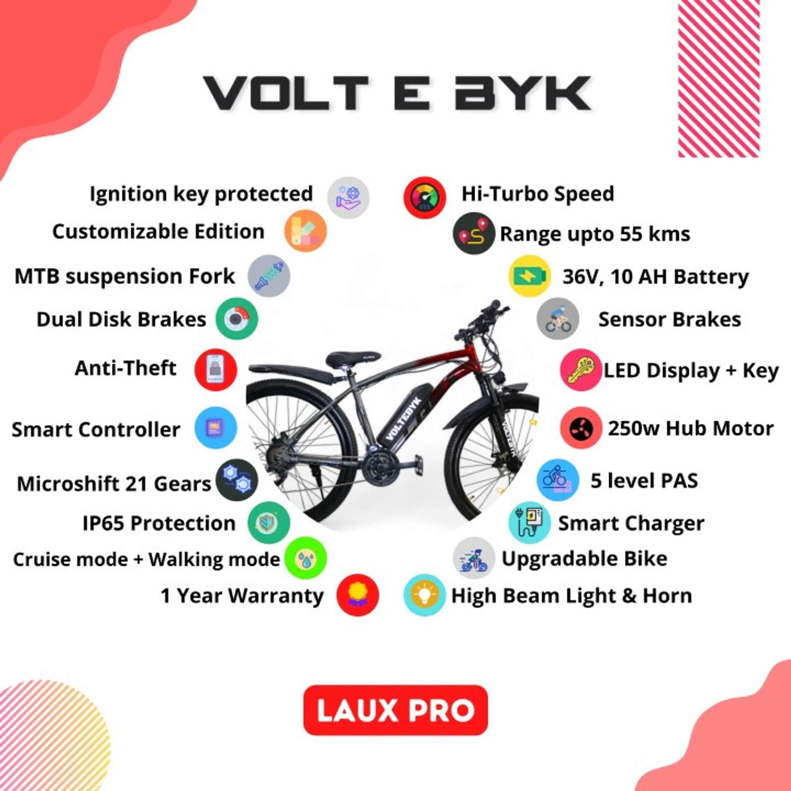 Product Image 5 of Laux Pro Electric Cycle 10 AH - Electric from Voltebyk