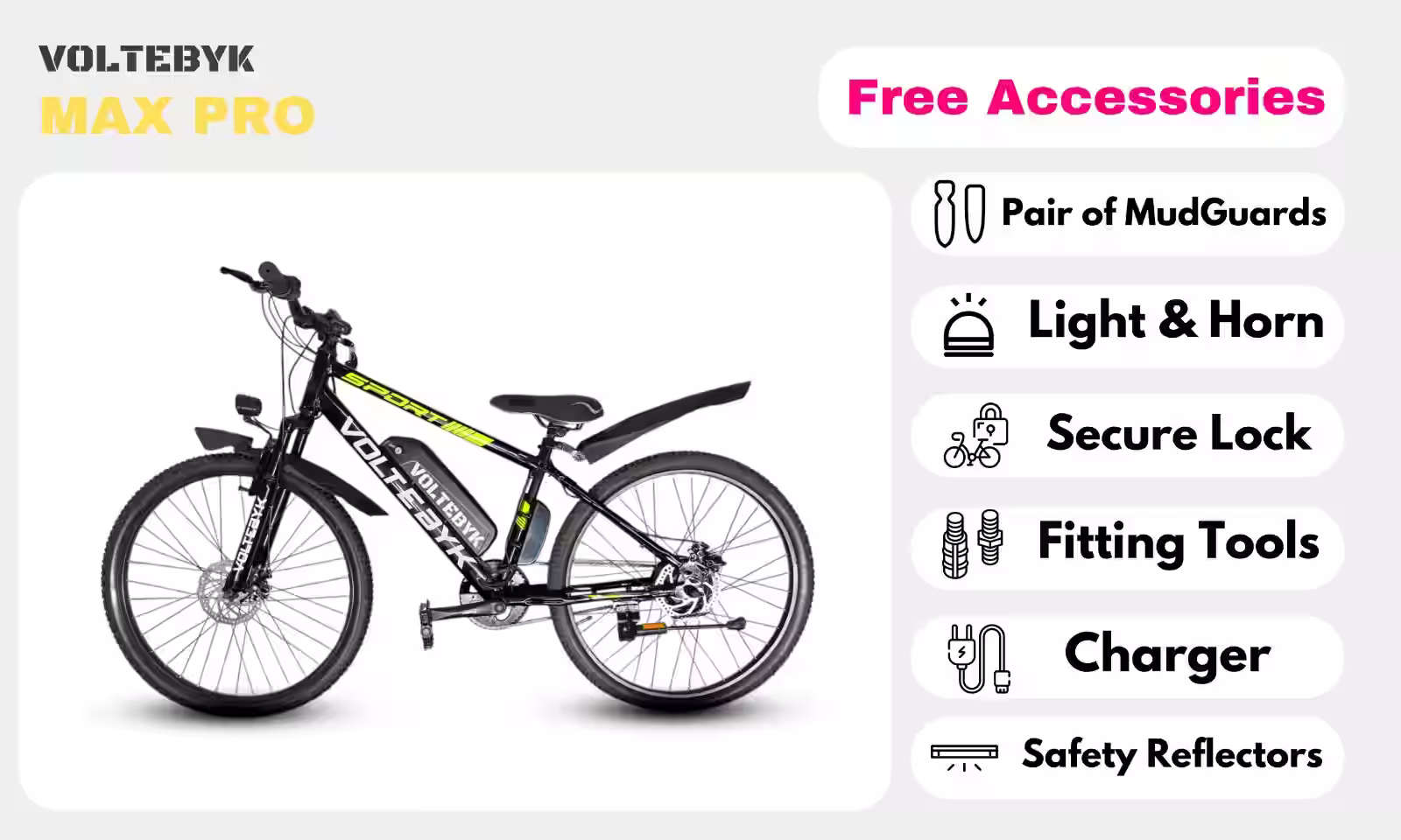 Bicycle specification detail 4 - Voltebyk Max Pro Electric Cycle - 10ah