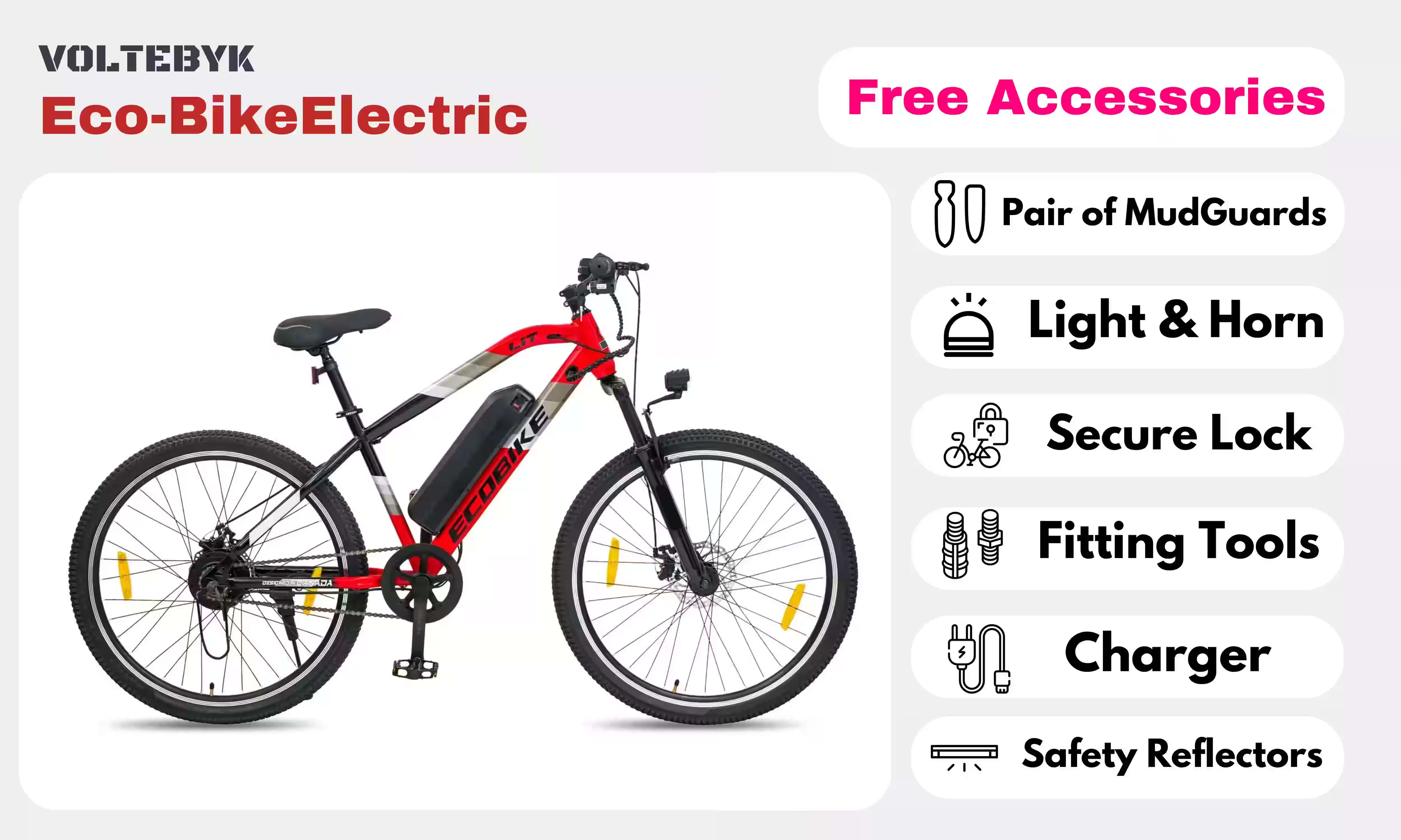 Bicycle specification detail 4 -  Eco-Bike Red Electric Cycle 10 AH