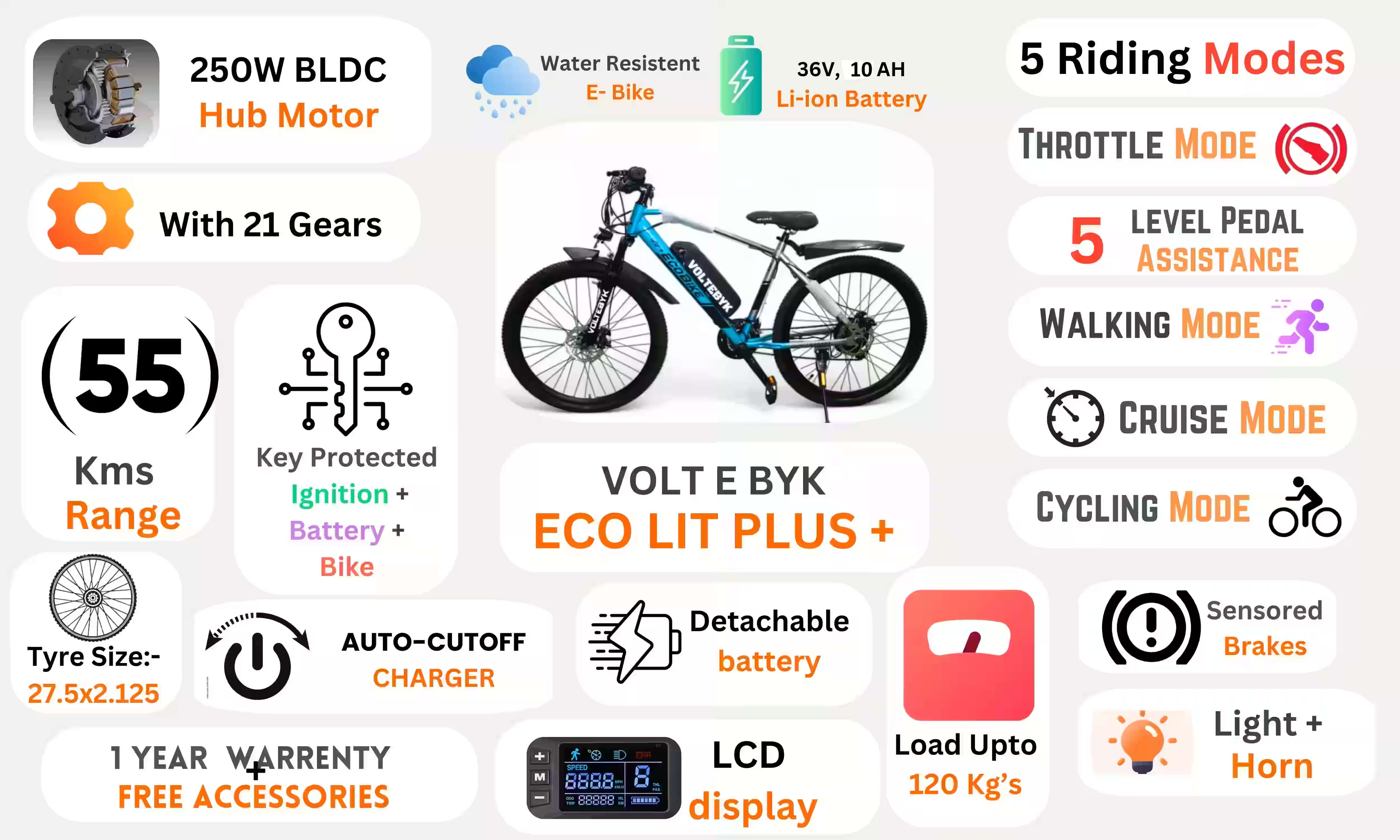 Bicycle specification detail 2 - Voltebyk Eco Lit plus (+) Electric cycle 10AH