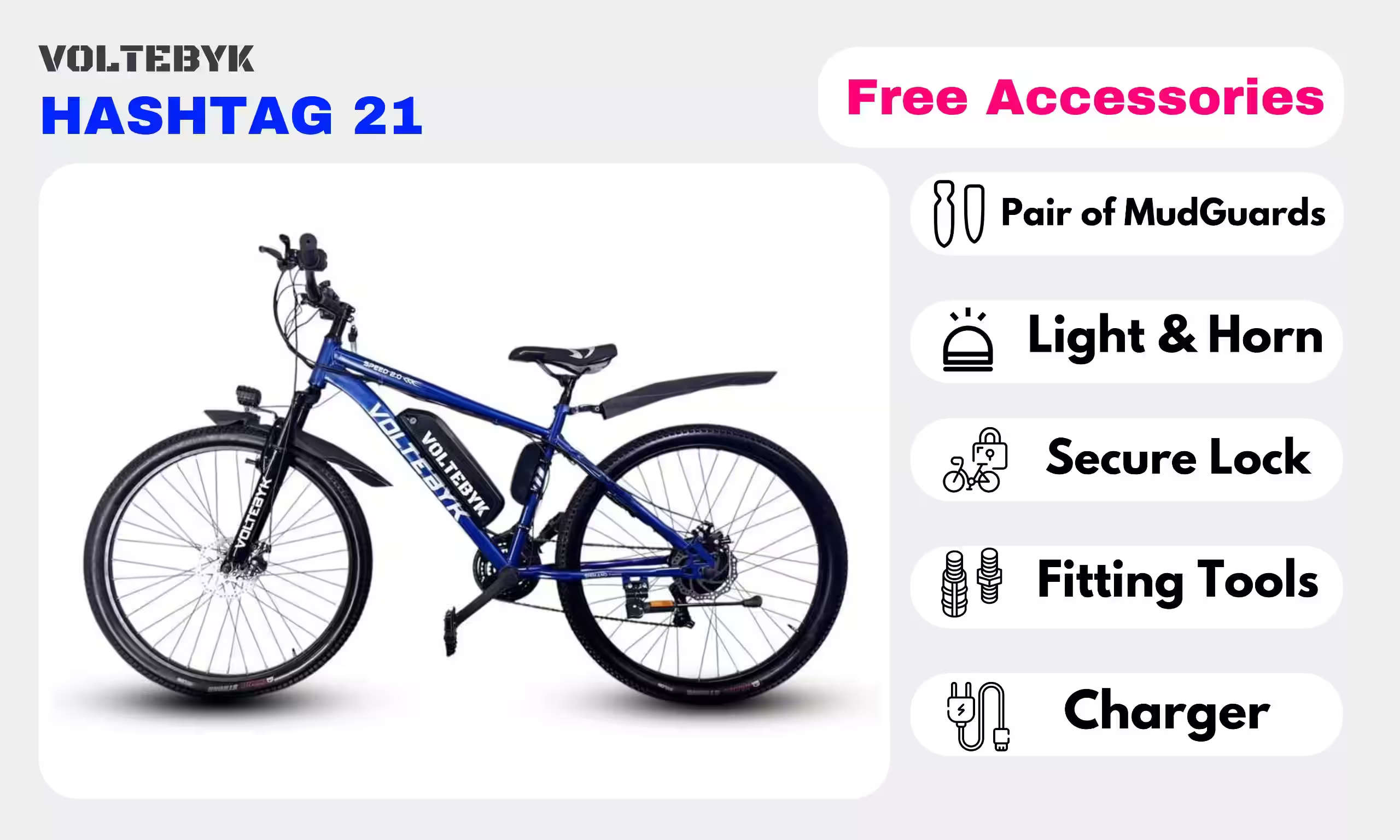 Bicycle specification detail 4 - Voltebyk Hashtag 21 Electric cycle - 10AH