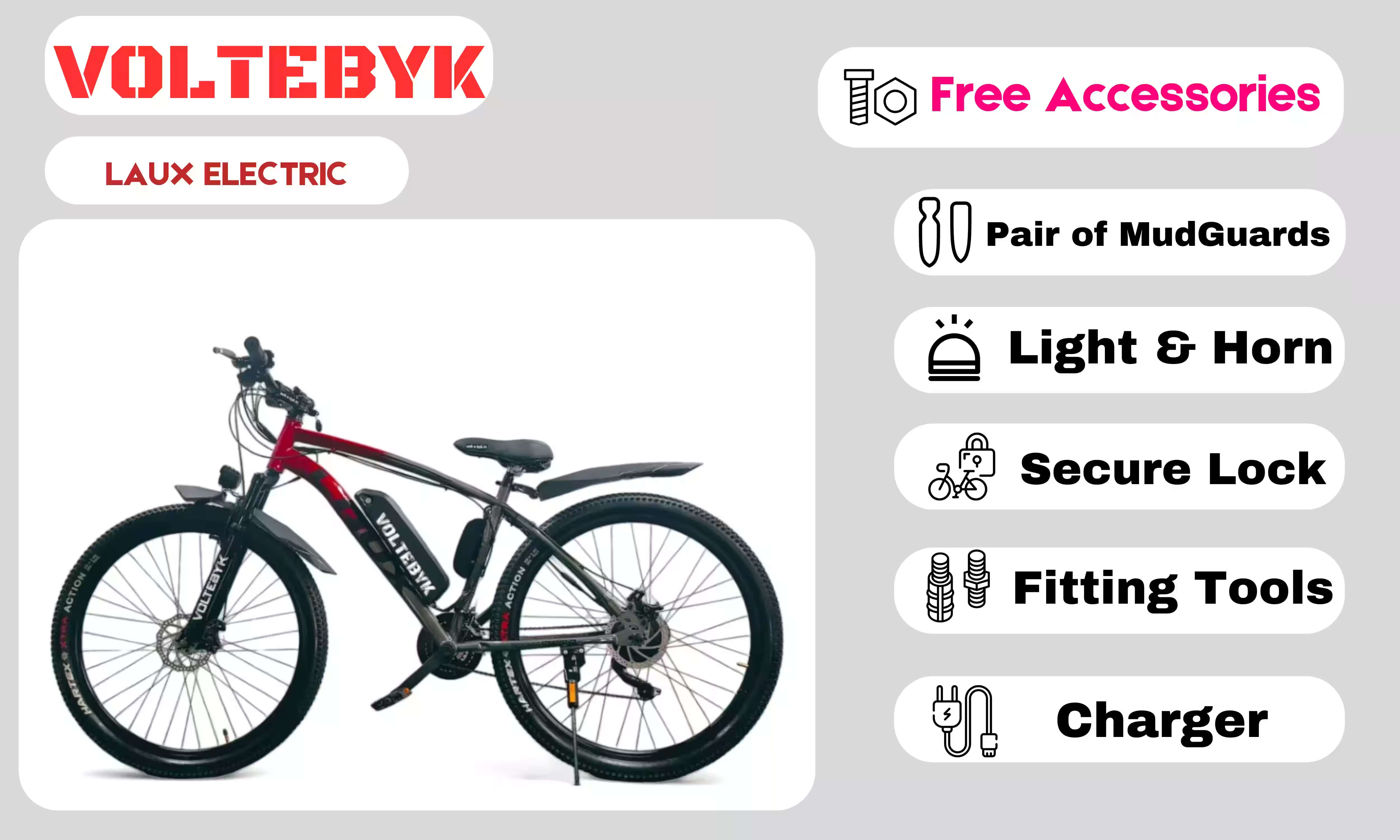 Bicycle specification detail 4 - Laux Pro Electric Cycle 10 AH
