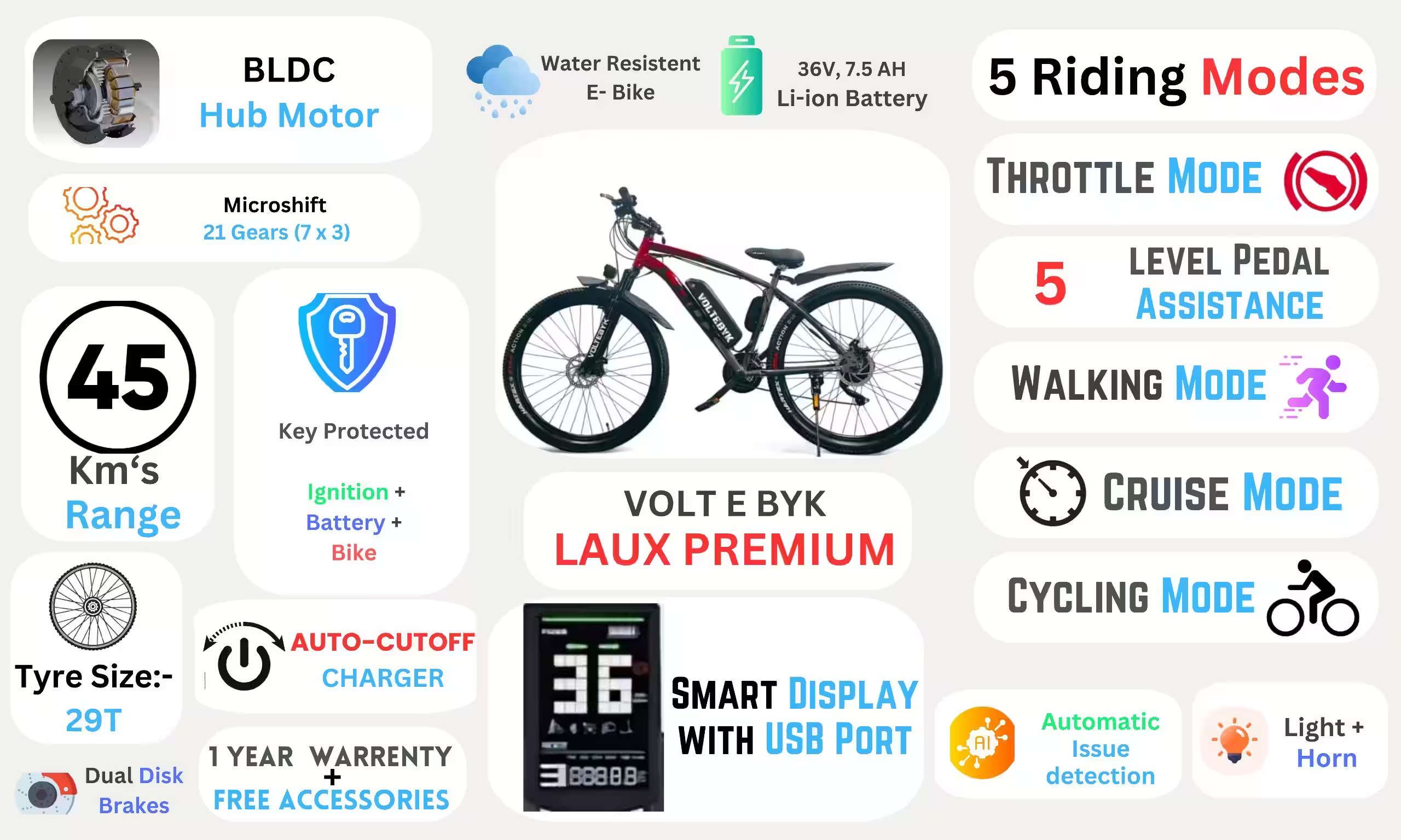 Bicycle specification detail 2 - Voltebyk Laux Electric Cycle