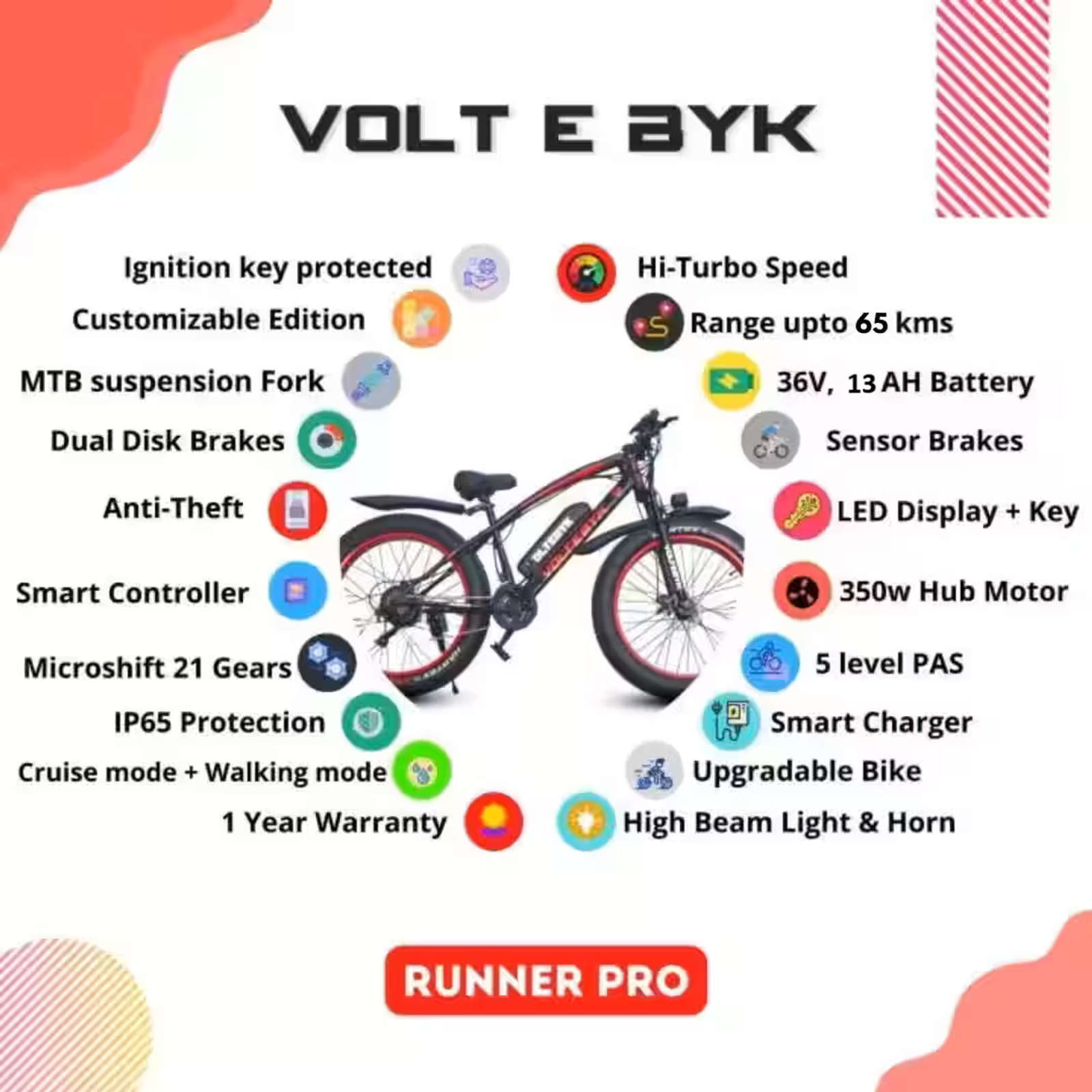 Product Image 6 of Runner Pro Electric FatBike 13 AH - Orange - Electric from Voltebyk
