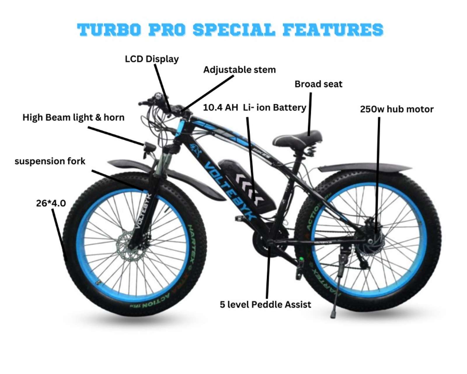 Product Image 5 of Turbo Pro Electric Fat Bike | Blue 10 AH - Electric from Voltebyk