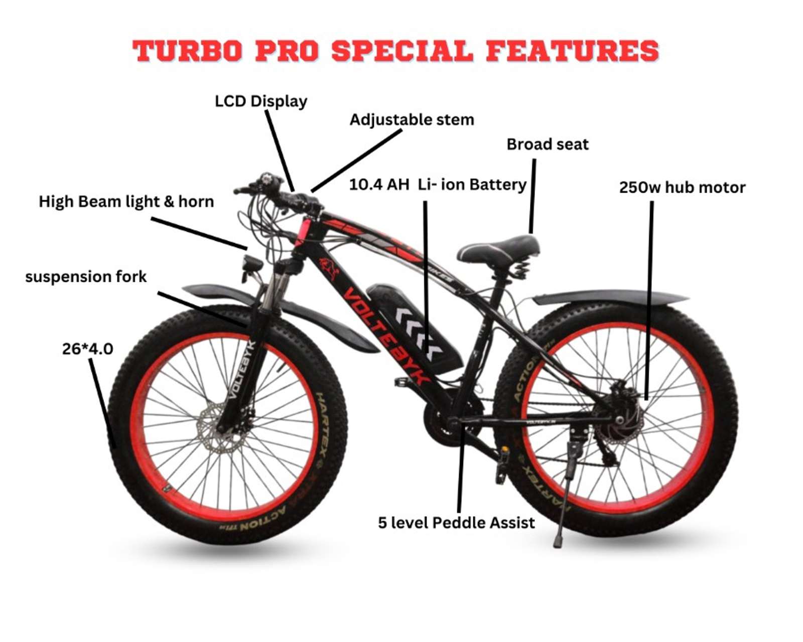 Product Image 5 of Turbo Pro Electric Fat Bike | Orange 13 AH - Electric from Voltebyk