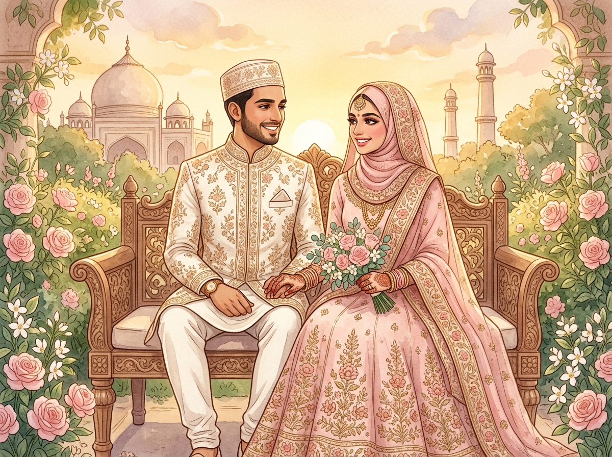 Shaik Afzal & Shaik Ayesha Illustrated Wedding Portrait